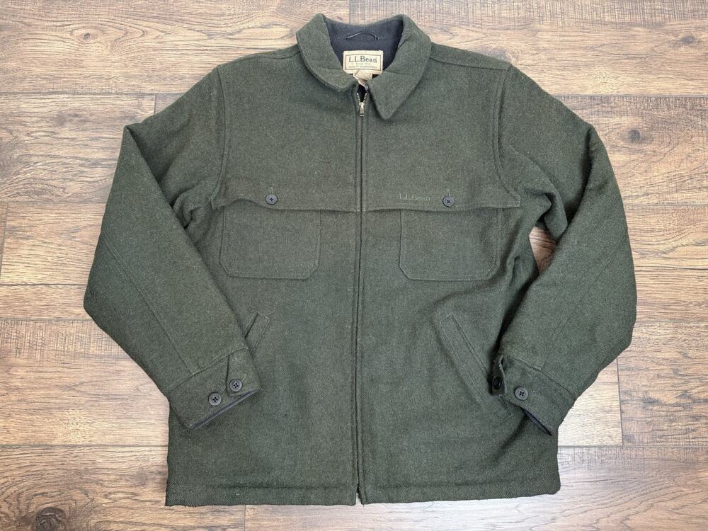 LL Bean Maine Guide Zip Front Jac-Shirt Wool Chore Coat Mens Medium Green
